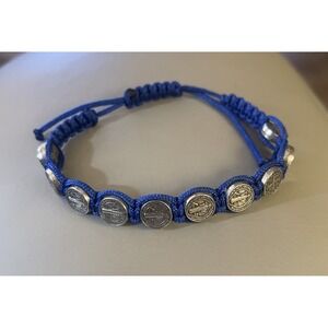 St. Benedict Medal Cord Adjustable Bracelets Blue Catholic